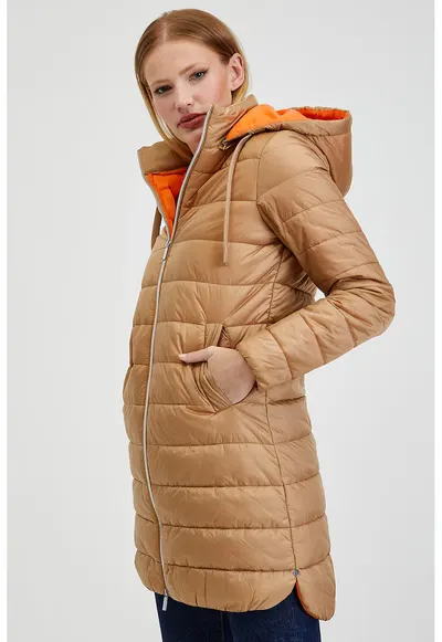 Geaca lunga cu gluga - Maro camel