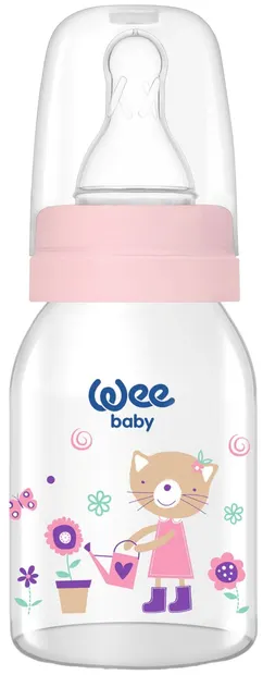 Sticlă de sticlă Wee Baby Classic - 125 ml, roz cu o pisicuță