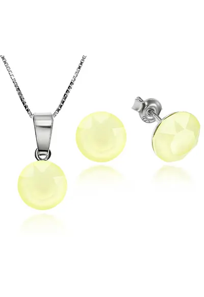 Set Argint 925 placat cu rodiu cu cristale Swarovski® Xirius Powder Yellow 8mm Surub + Lant