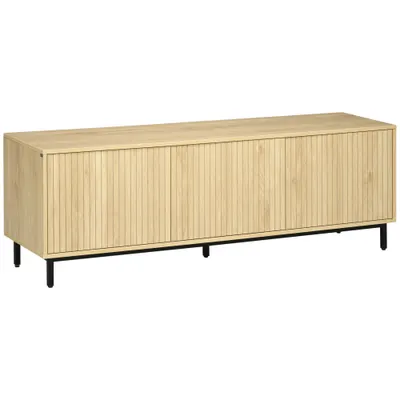 HOMCOM Mobilier banc TV, banc TV până la 65 de inci, 3 dulapuri, 2 orificii pentru cabluri, cu rafturi reglabile - dim. 150L x 40D x 51H cm | Aosom Romania