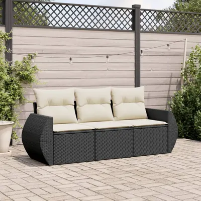Gossi set mobilier de gradina cu perne, 3 piese, negru, poliratan