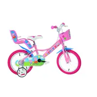 Bicicleta cu pedale, Dino Bikes, Peppa Pig, Cu roti ajutatoare, Cu cosulet frontal, Cu scaunel pentru papusa, 14 inch, Pana la 115 cm