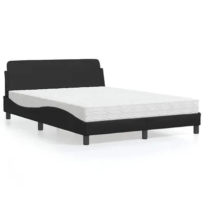 vidaXL Pat cu saltea, Dover, negru, 140x190 cm, piele ecologică