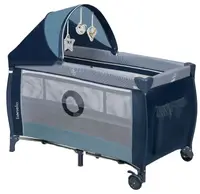 Pătuț pentru bebeluși cu 2 niveluri și saltea de înfășat Lionelo - Sven Plus, Blue Navy