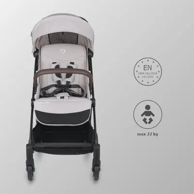 Carucior sport autofold Coccolle Melia Pearl Mist, cadru aluminiu anodizat, copertina XXL cu protectie UV 50+, pozitie verticala dupa pliere, certificat pana la 22 kg