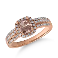 Inel din aur roz cu diamant maro cushion de 1ct si diamante transparente de 0.3ct