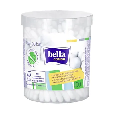Betisoare Igienice cu 100% Bumbac, Bella, Cutie Rotunda, 100 Bucati