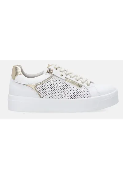 Pantofi sport din piele naturala cu detalii perforate si fermoar