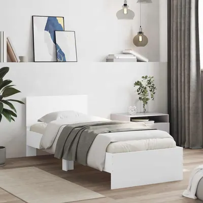 vidaXL Cadru de Pat cu Tăblie cu headboard Alb Lemn prelucrat