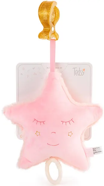 Jucărie muzicală de pluș Tedsy - Stea, 22 х 16 cm, roz