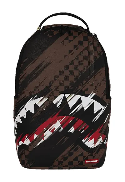 Rucsac unisex cu logo in carouri - Rosu/Negru/Maro pamantiu