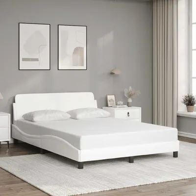 vidaXL Cadru de pat, Dover, alb, 140x190 cm, piele ecologică