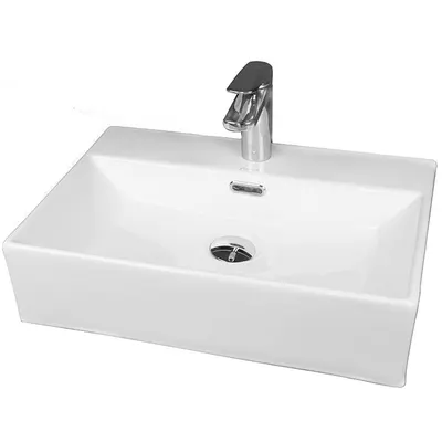 Lavoar pe blat alb lucios 50 cm, dreptunghiular, cu orificiu baterie, Fluminia Pluto