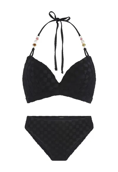 Costum de baie din doua piese cu burete - Negru
