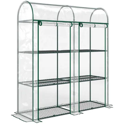 Outsunny Seră mică cu 3 nivele 2 uși rulante cadru din oțel husă din plastic 143x46x164 cm transparentă | Aosom Romania