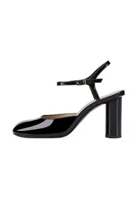 Pantofi din piele cu catarama si toc - Negru