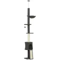 PawHut Ansamblu de joacă pentru Pisici Înalt 220-240 cm cu Hamac, Casetă, Platforme și Stâlpi din Sisal, Gri | Aosom Romania