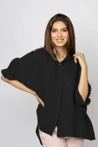 Camasa din in cu siret pe spate Stella Milani, neagra
