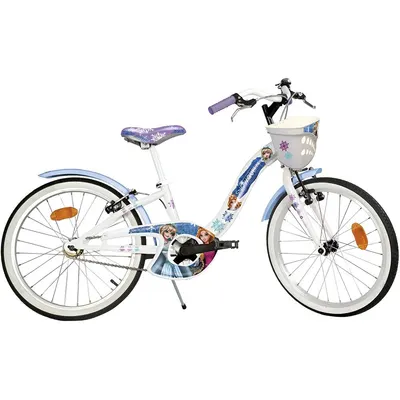 Bicicleta copii Dino Bikes Snow Queen 20 inch, varsta 7-11 ani, inaltimea 120-145 cm, frana de mana pe ambele roti, cos spatios de depozitare in fata, cric, avertizor luminos
