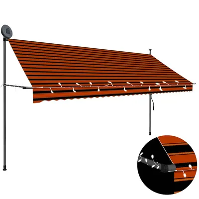 vidaXL Copertină retractabilă manual cu LED, portocaliu & maro, 350 cm