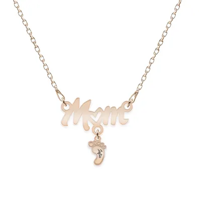 Diona - Colier personalizat Mom si picioruse cu nume din argint 925 placat cu aur roz