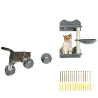 PawHut Trepte de Cățărat, Perete de Cățărat, Scară de Pisici, Set de 4 Piese, cu Copaci de Zgâriat, Hamacă, gri+crem, 40 x 28 x 73 cm | Aosom Romania