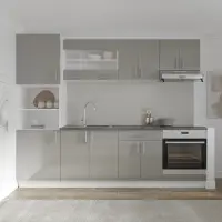Set Bucatarie Karo V20, Gri Lucios/Alb, MDF, Blat Thermo 28 mm, L 260 cm
