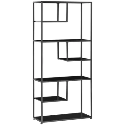 Biblioteca cu 7 nivele din PAL si otel pentru sufragerie, dormitor si birou, 83x34x180 cm, negru HOMCOM | Aosom Romania