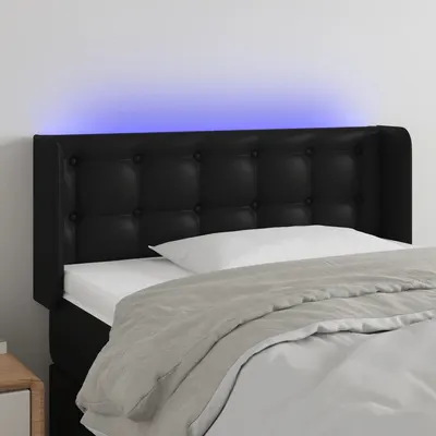 vidaXL Tăblie de pat cu LED, negru, 103x16x78/88 cm, piele ecologică