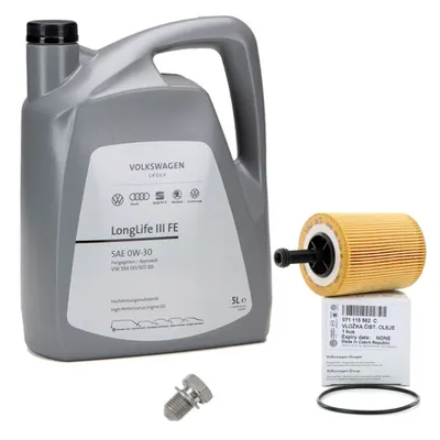 Pachet Revizie Vag Ulei Oe Motor Volkswagen Longlife III 0W-30 5L GS55545M4EUR + Filtru Ulei Volkswagen 071115562C + Buson Golire Baie Ulei Oe