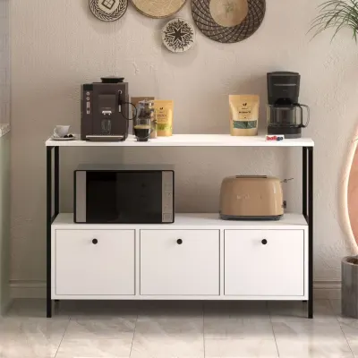 Dulap Bucatarie cu 3 Usi pentru Statie de Cafea si Depozitare 122 x 36 x 80 cm