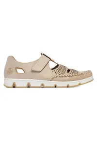 Pantofi dama bej - piele naturala - velcro -