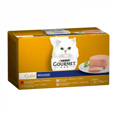 Pachet conserve Gourmet Gold Mousse cu vita , ton , ficat curcan 4 x 85 gr