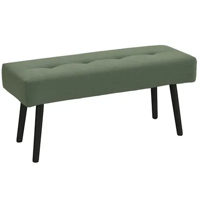 HOMCOM Bancă banca la capat de pat căptușită din catifea cotelată și picioare din oțel negru suport 220 kg 100 x 36 x 45 cm verde | Aosom Romania
