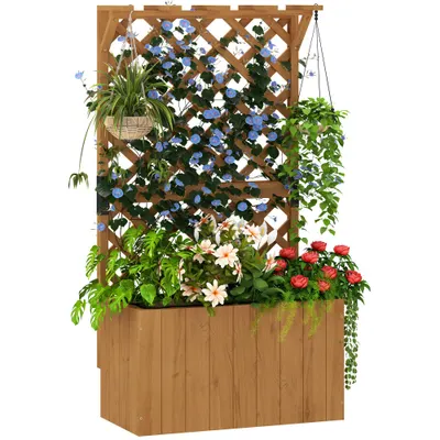 Outsunny Pat de Grădină Ridicat din Lemn cu Spalier și Pergolă 64x33x122 cm | Aosom Romania