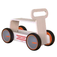 Jucarie din lemn 3 in 1 Ambulanta DriveMe Wood: masinuta ride-on, premergator si carucior de jucarii MamaToyz