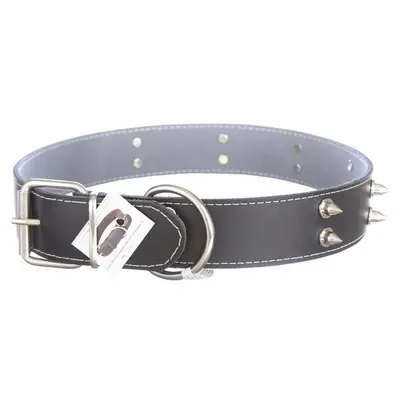 Zgarda din piele, neagra, cu colti metalici, 4 cm x 75 cm