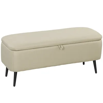 HOMCOM Bancă de Depozitare cu Capac Rabatabil și Picioare din Oțel pentru Dormitor Sufragerie Intrare 101x38,5x44,5 cm Bej | Aosom Romania