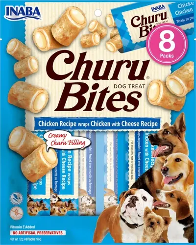 Churu Inaba Bites Recompense pentru Caini cu Pui si Branza, 12 g x 8 buc