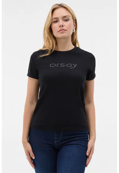 Tricou cu logo cu strasuri - Negru