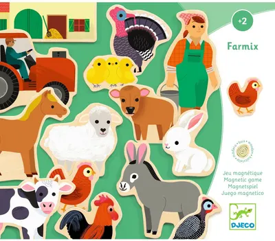 Set de magneți din lemn Djeco - Farm, 24 de bucăți