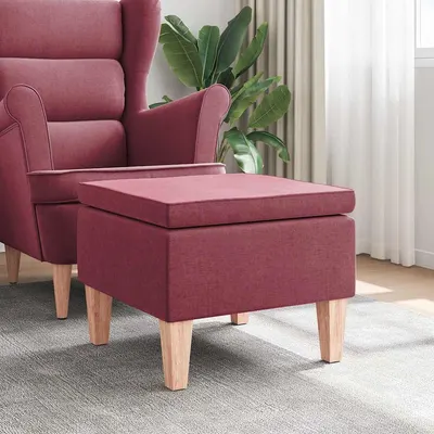 vidaXL Scaun cu picioare din lemn, roșu vin, material textil