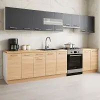 Set bucatarie GERMANIA 320 cm, 9 corpuri, blat gros, sonoma + antracit