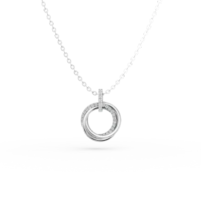 Lant cu pandantiv geometric din aur alb cu diamante de 0.128ct
