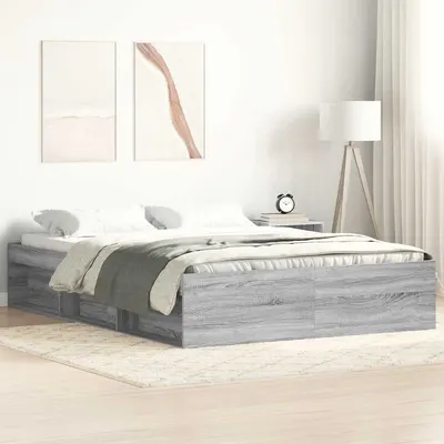 vidaXL Cadru de pat dublu, sonoma gri, 135x190 cm