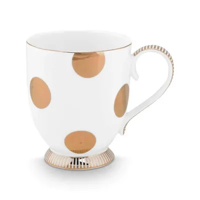 Set 2 căni din porțelan, Pip Studio, Dot Delight White-Gold, 350ml, colecția Dot Delight