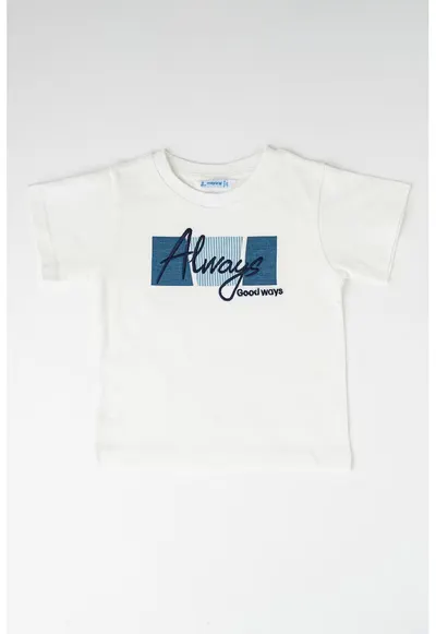 Tricou de bumbac cu decolteu la baza gatului - Alb/Bleumarin