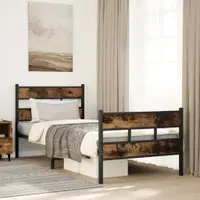 Gossi cadru pat metalic fara saltea, stejar fumuriu, 80x200 cm