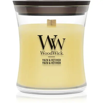 Woodwick Yuzu & Vetiver lumânare parfumată cu fitil din lemn 85 g