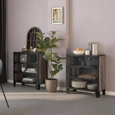 vidaXL Dulapuri de depozitare, 2 buc., gri, 72x36x82 cm, metal/MDF